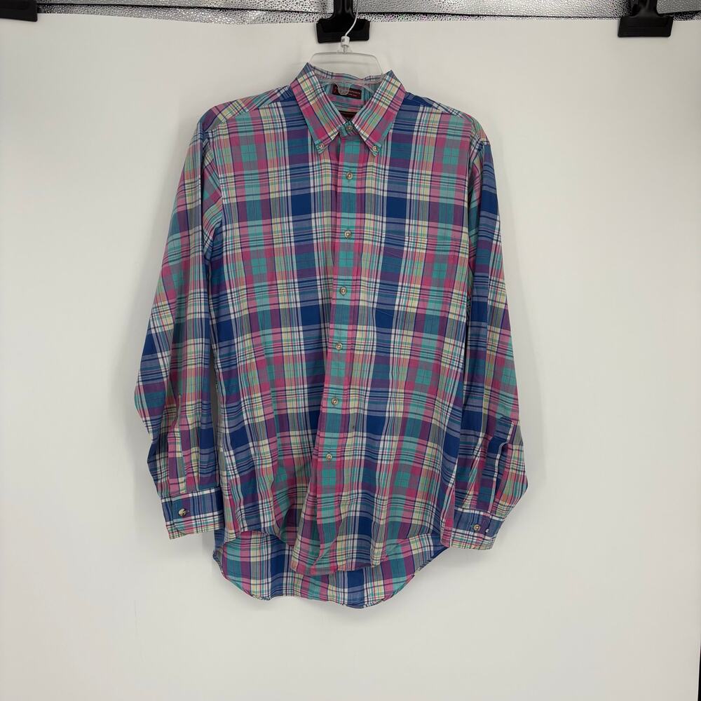 Vintage Chaps Ralph Lauren‎ Blue Plaid Button Down Casual Short Size Medium